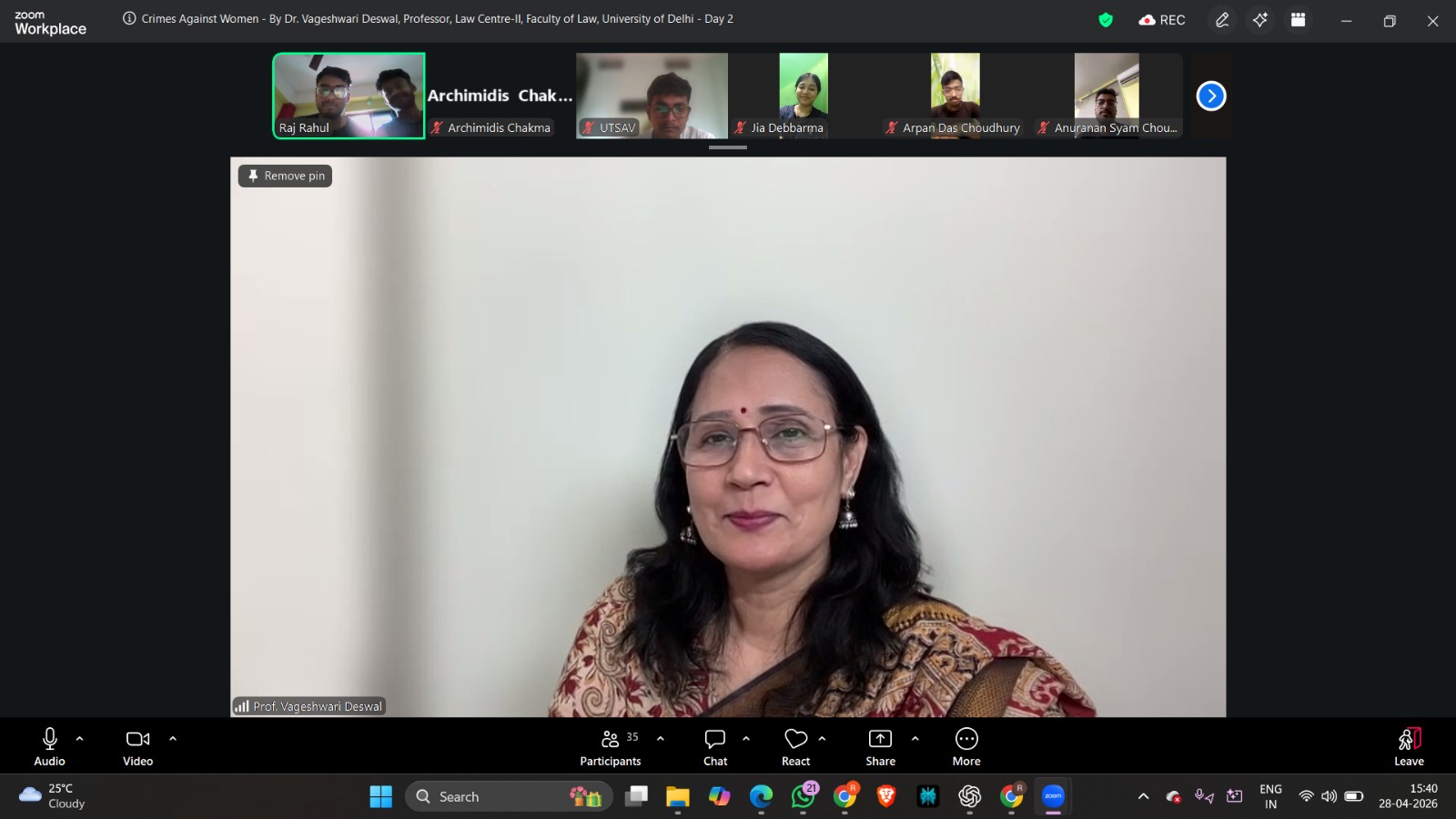 Prof. Vageshwari Deswal, Professor of Law at University of Delhi, was invited to deliver expert online lectures on the Bharatiya Nyaya Sanhita